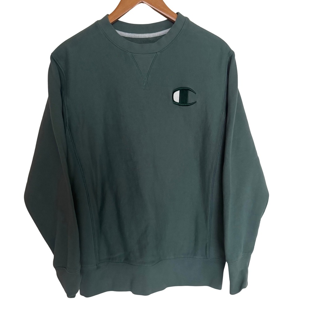 Champion Reverse Weave Crewneck Sweatshirt Dark Green Big Logo Men Small S 00503